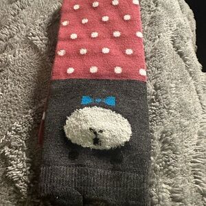 Red and gray polka dot crew sock